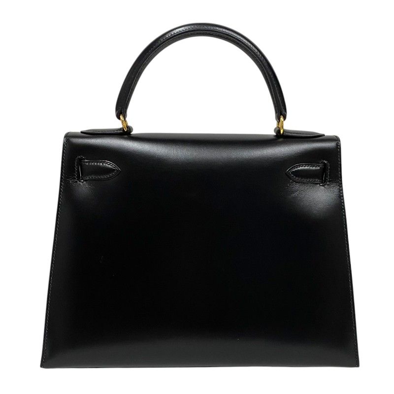 HERMES Kelly 28 Black Box Calf Handbag with Gold Hardware