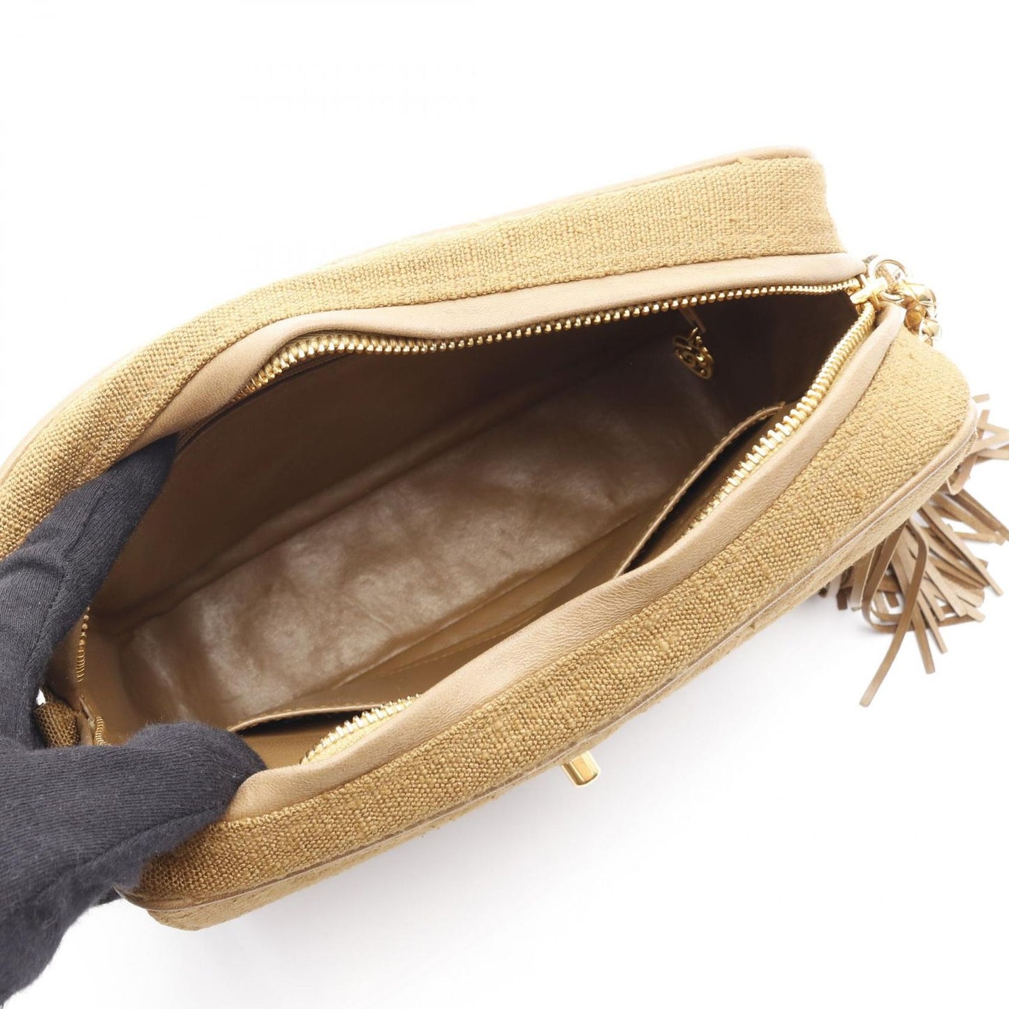 CHANEL Matelassé Fringe Shoulder Bag in Brown Fabric