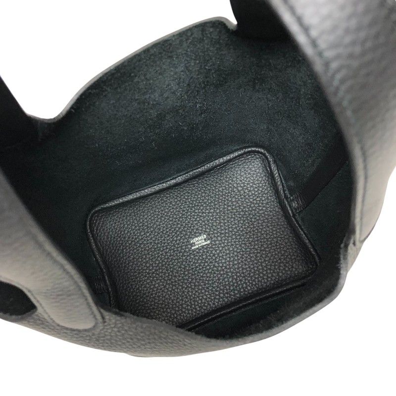 HERMES Picotin Lock PM Black Togo Leather Handbag with Silver Hardware