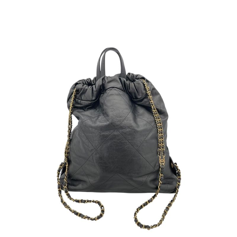 CHANEL 22 Large Backpack in Black Calfskin with Gold Hardware