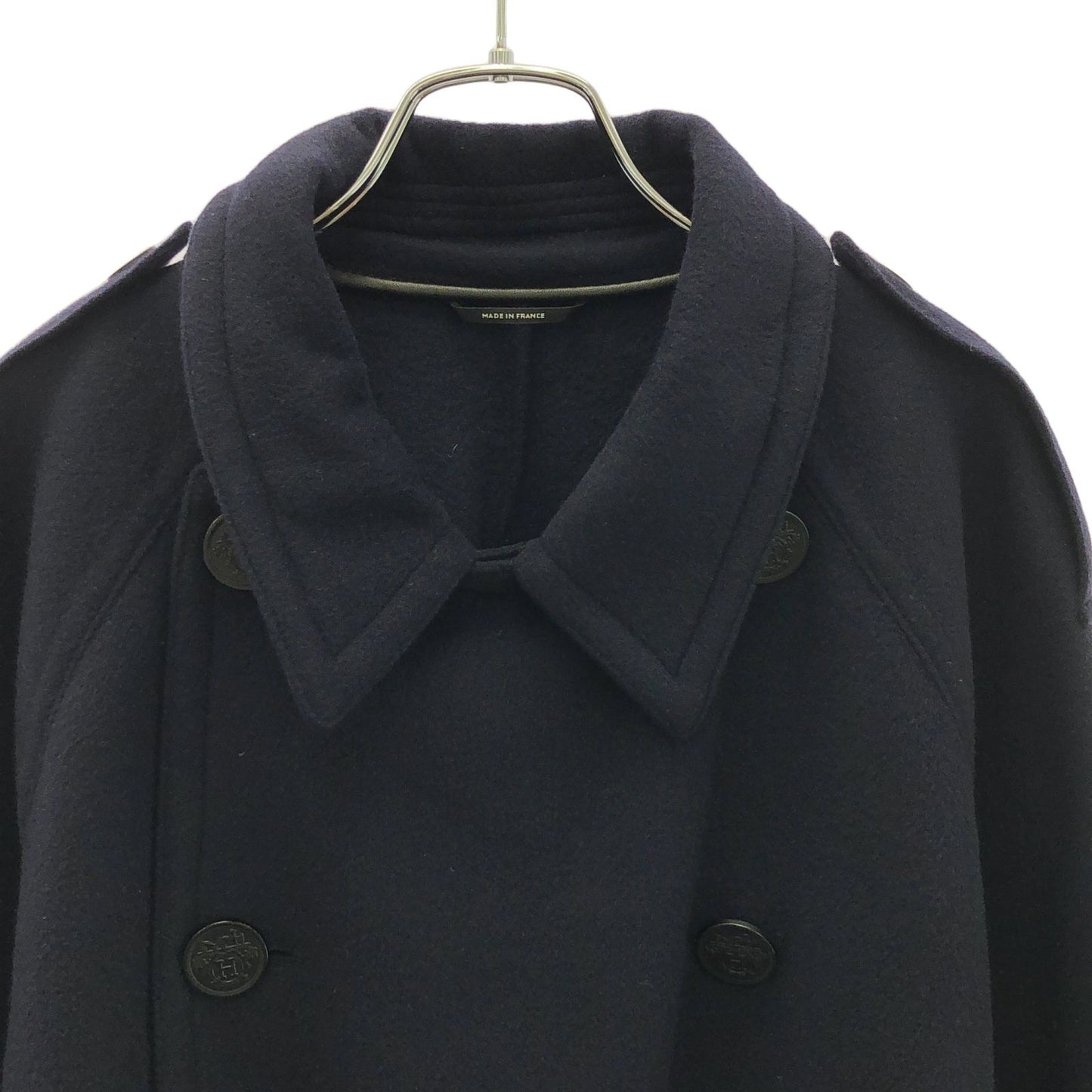HERMES Navy Cashmere Trench Coat - Timeless Elegance