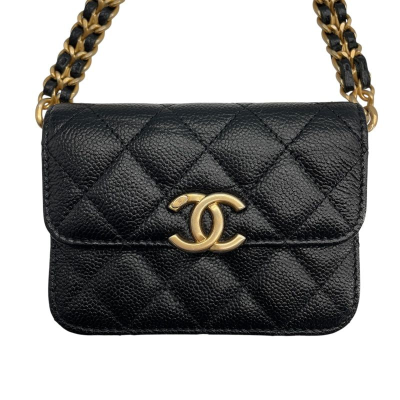 CHANEL Matelassé Mini Chain Bag - Black Caviar with Gold Hardware