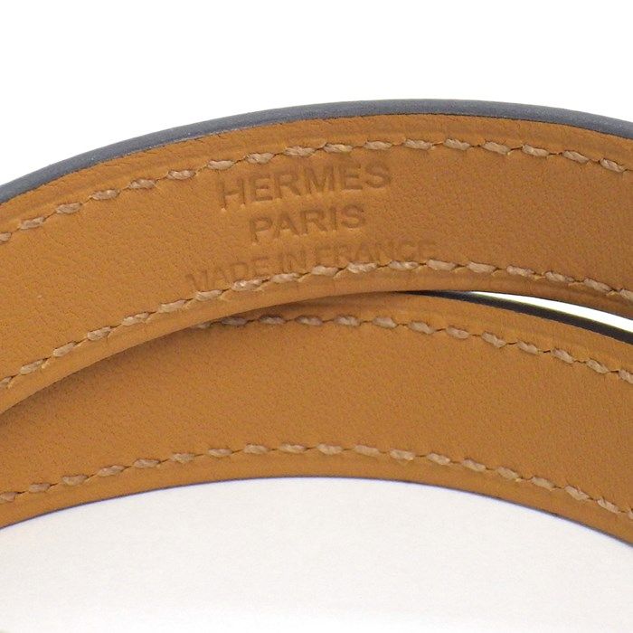 HERMES Kelly Double Tour Bracelet in Grey Calfskin & Pink Gold