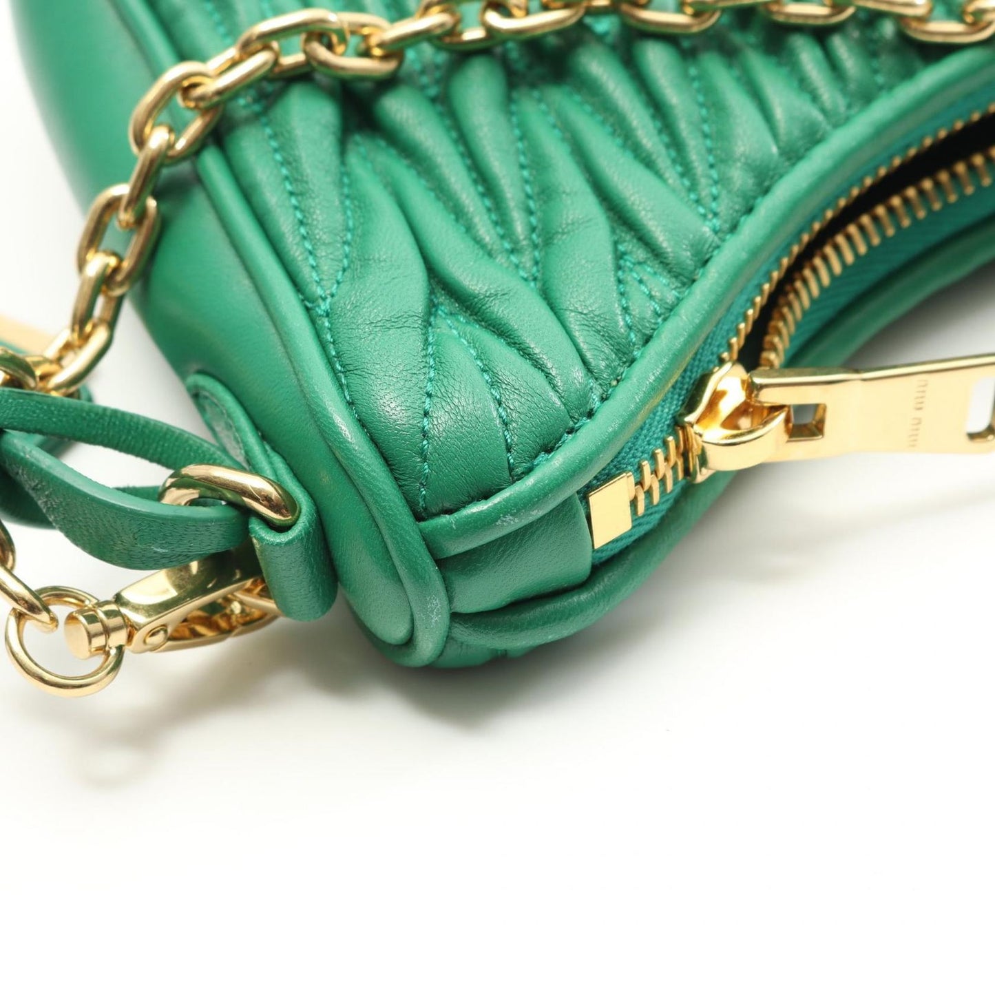 Miu Miu Matelassé Green Leather Shoulder Bag - Timeless Elegance