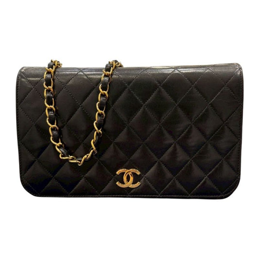 CHANEL Matelassé Chain Shoulder Bag in Black Lambskin