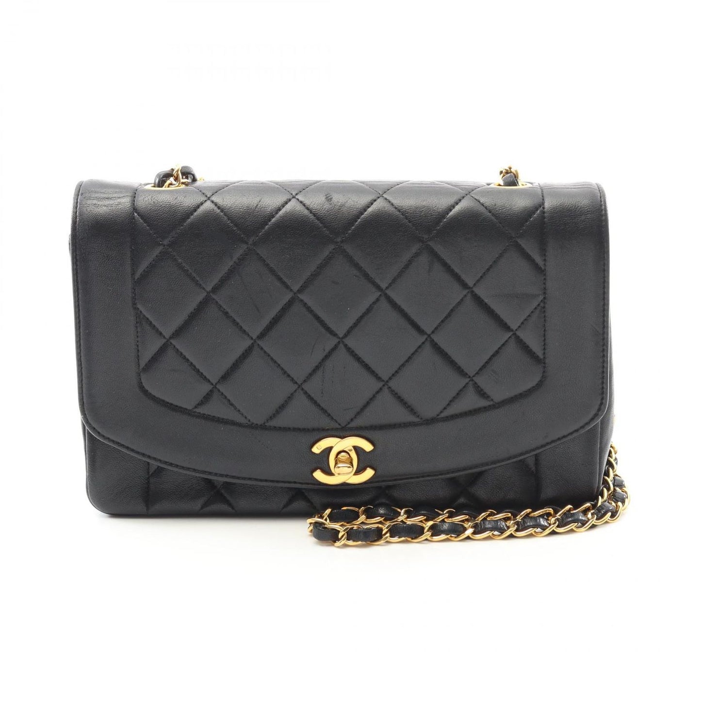 CHANEL Matelassé Diana Flap Shoulder Bag in Black Lambskin