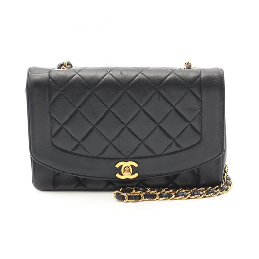 CHANEL Matelassé Diana Flap Shoulder Bag in Black Lambskin