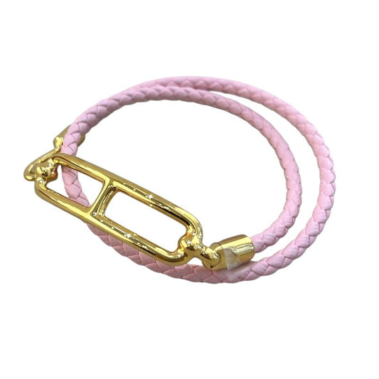 HERMES Ruri Double Tour Bracelet in Rose Sakura with Gold Hardware