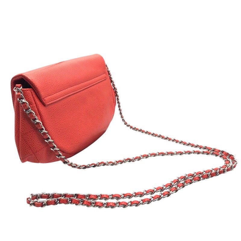 CHANEL Coco Mark Half Moon Chain Wallet in Red Orange Caviar