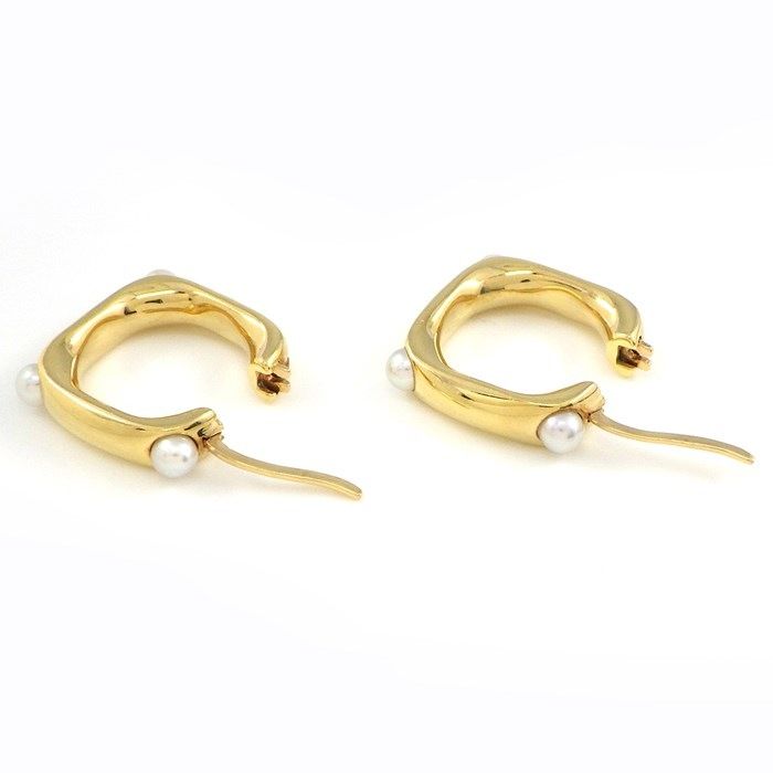 MIKIMOTO Square Hoop Earrings with 3.0mm Baby Pearls in K18YG