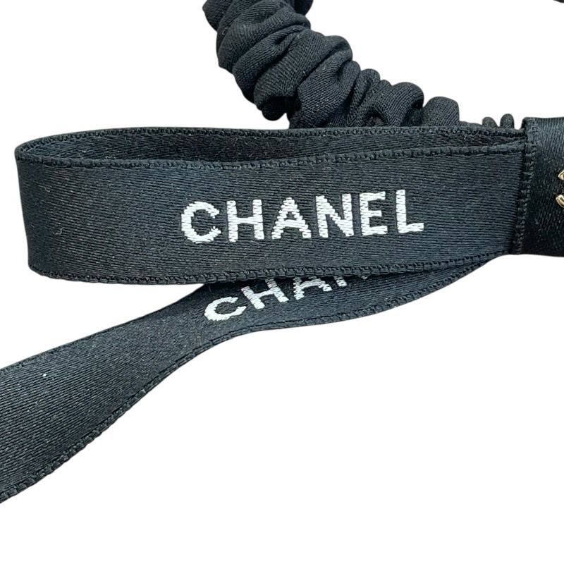 CHANEL Coco Mark Ribbon Chouchou - Black/White Silk Satin