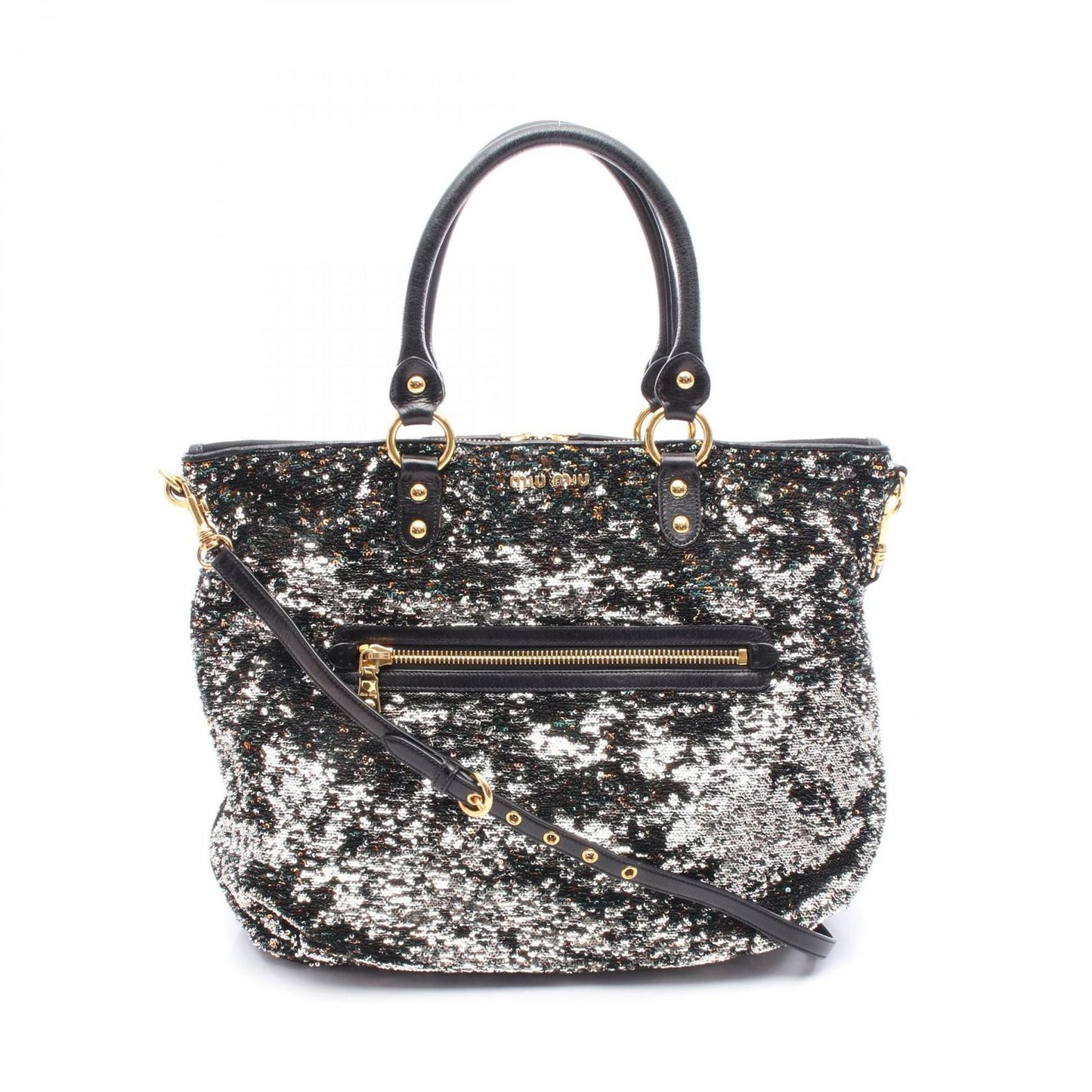 Miu Miu Black & Silver Leather 2-Way Tote Bag - Exquisite Craftsmanship