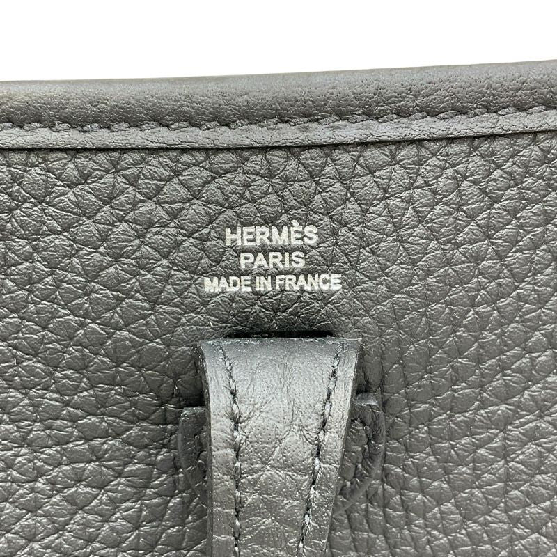 HERMES Evelyne TPM Black Leather Shoulder Bag with Silver Hardware