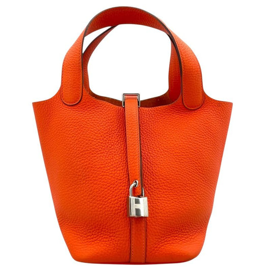 HERMES Picotin Lock PM in Orange Poppy with Silver Hardware