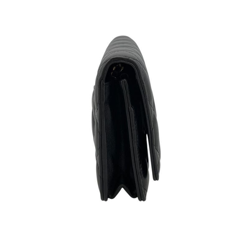 CHANEL Matelassé Chain Wallet A33814 - Black Lambskin with Gold Hardware