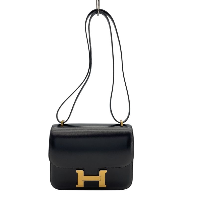 HERMES Constance 3 Mini Black Box Calf Shoulder Bag with Gold Hardware