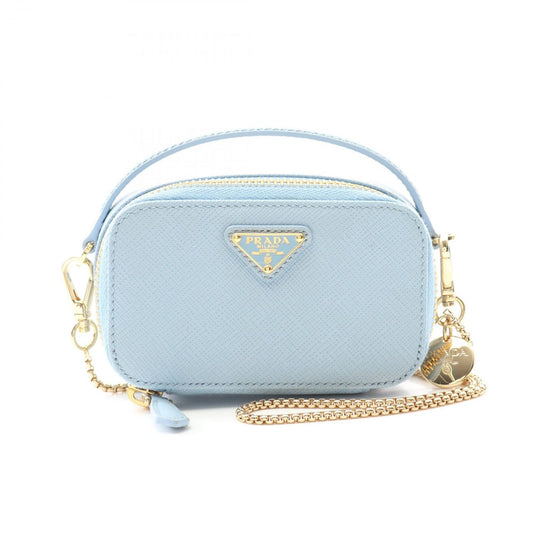 PRADA Saffiano Triangle Mini Pouch Shoulder Bag - Light Blue