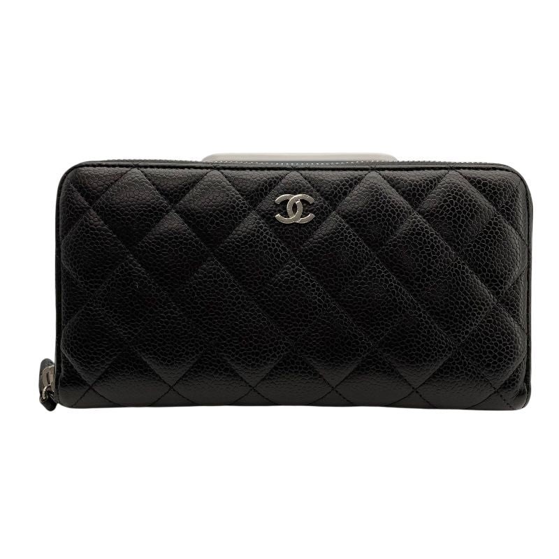 CHANEL Matelassé Round Zip Wallet AP0242 - Black Caviar Leather