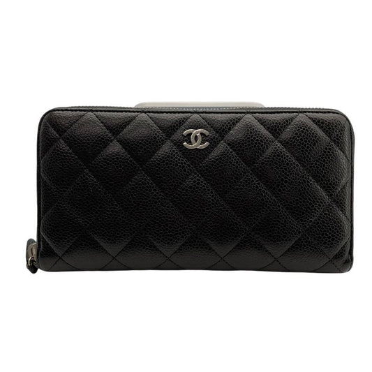 CHANEL Matelassé Round Zip Wallet AP0242 - Black Caviar Leather