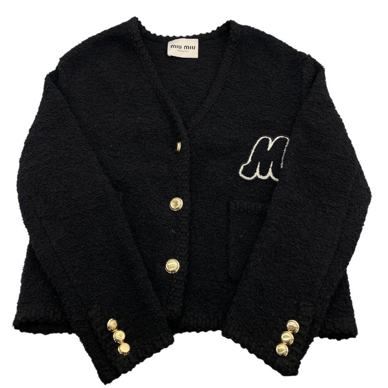 Miu Miu Lettered Patch Cardigan in Black Wool - Size 40
