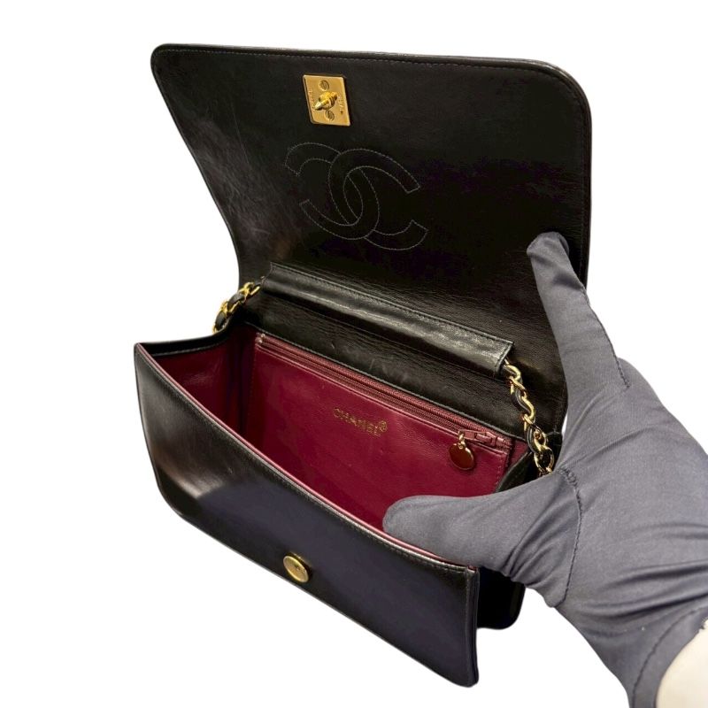 CHANEL Matelassé Chain Shoulder Bag in Black Lambskin