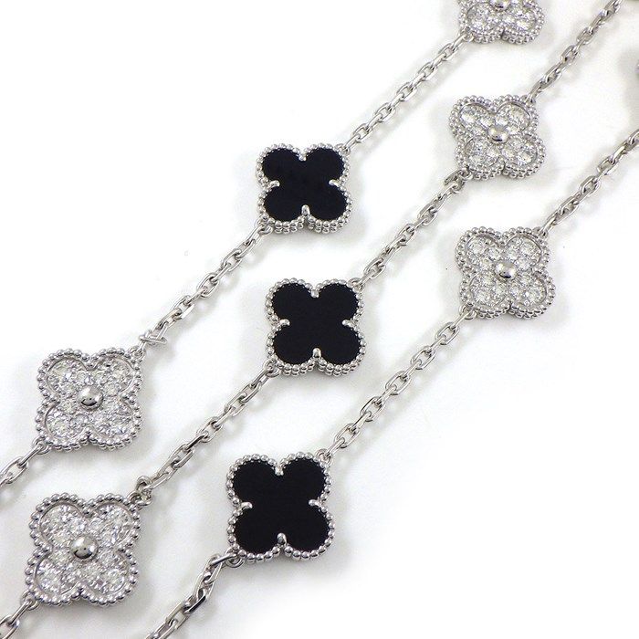 Van Cleef & Arpels Vintage Alhambra Long Necklace with Onyx & Diamonds