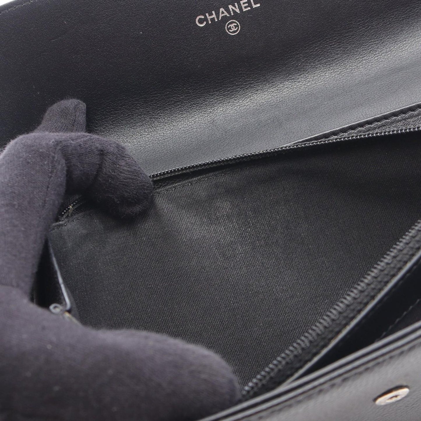 CHANEL Coco Mark Black Leather Zip Wallet - Timeless Elegance