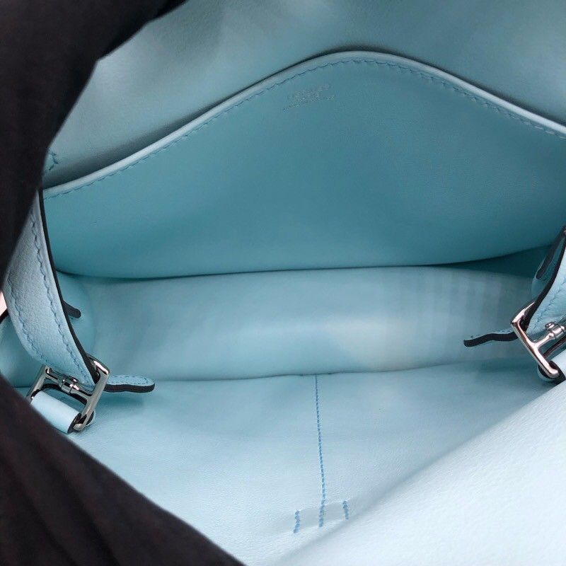 HERMES Arzan Mini Shoulder Bag in Blue Zephyr with Silver Hardware