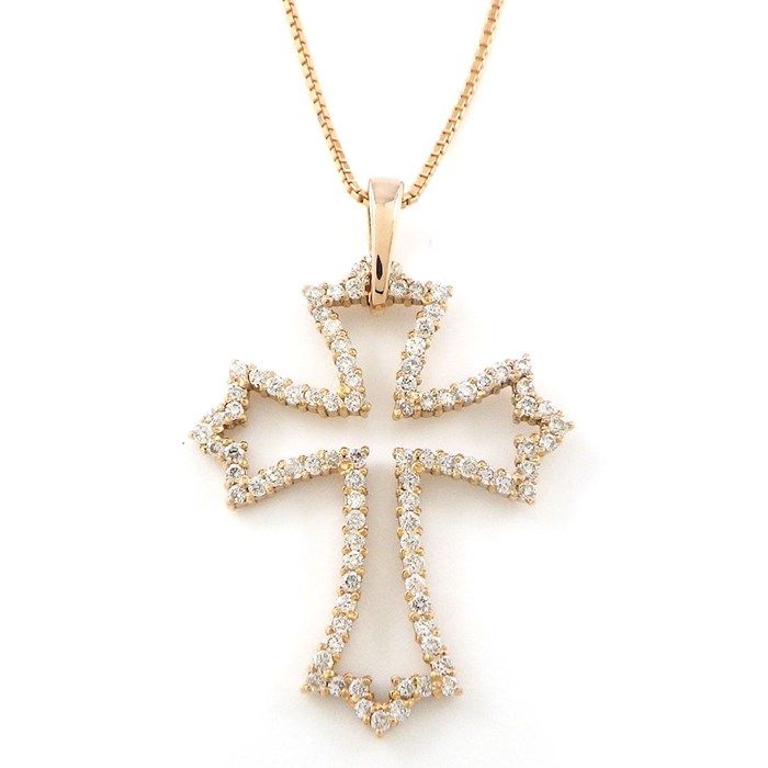 Elegant Cross Motif Diamond Necklace in K18 Pink Gold - 0.45ct