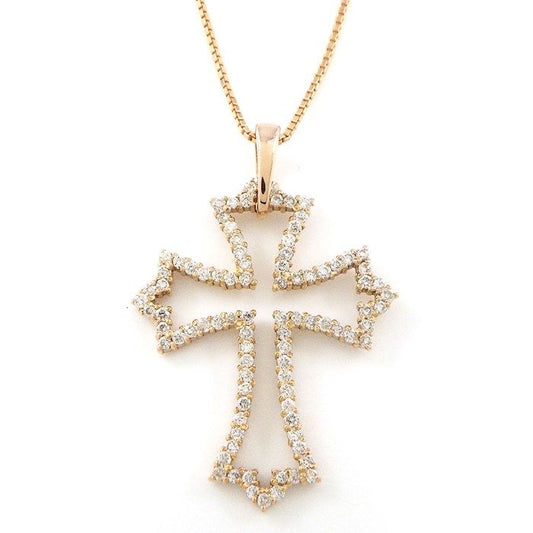 Elegant Cross Motif Diamond Necklace in K18 Pink Gold - 0.45ct