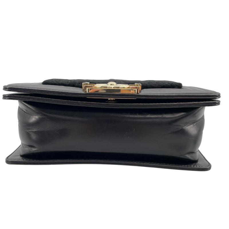 CHANEL Boy Chanel 20 Black Lambskin & Fur Shoulder Bag