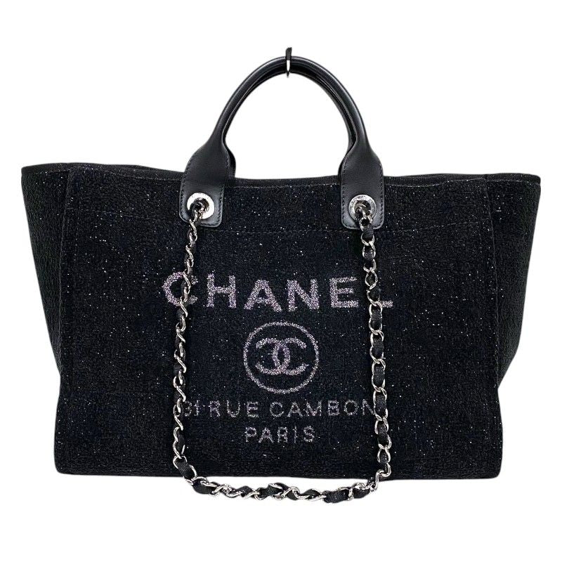 CHANEL Deauville Large Tote Bag in Black Velvet & Leather
