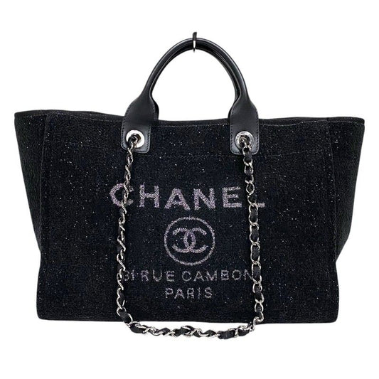 CHANEL Deauville Large Tote Bag in Black Velvet & Leather