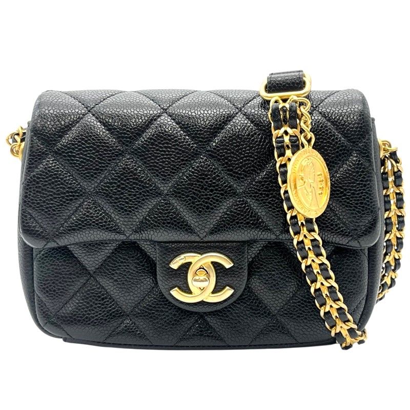 CHANEL Matelassé Mini Flap Bag - Black Caviar with Gold Hardware