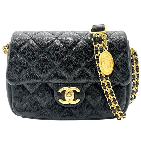 CHANEL Matelassé Mini Flap Bag - Black Caviar with Gold Hardware