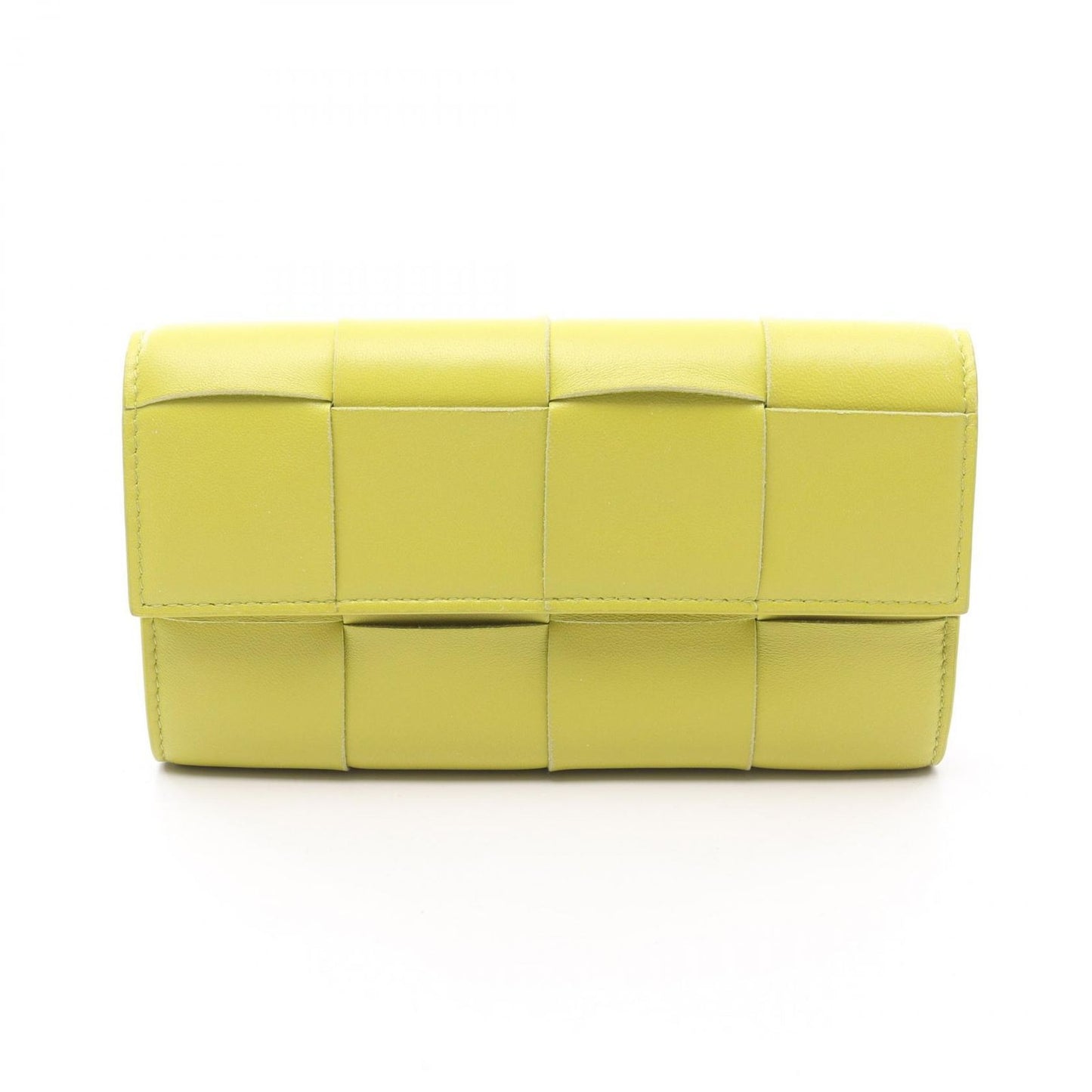 Bottega Veneta Maxi Intrecciato Leather Wallet in Yellow Green