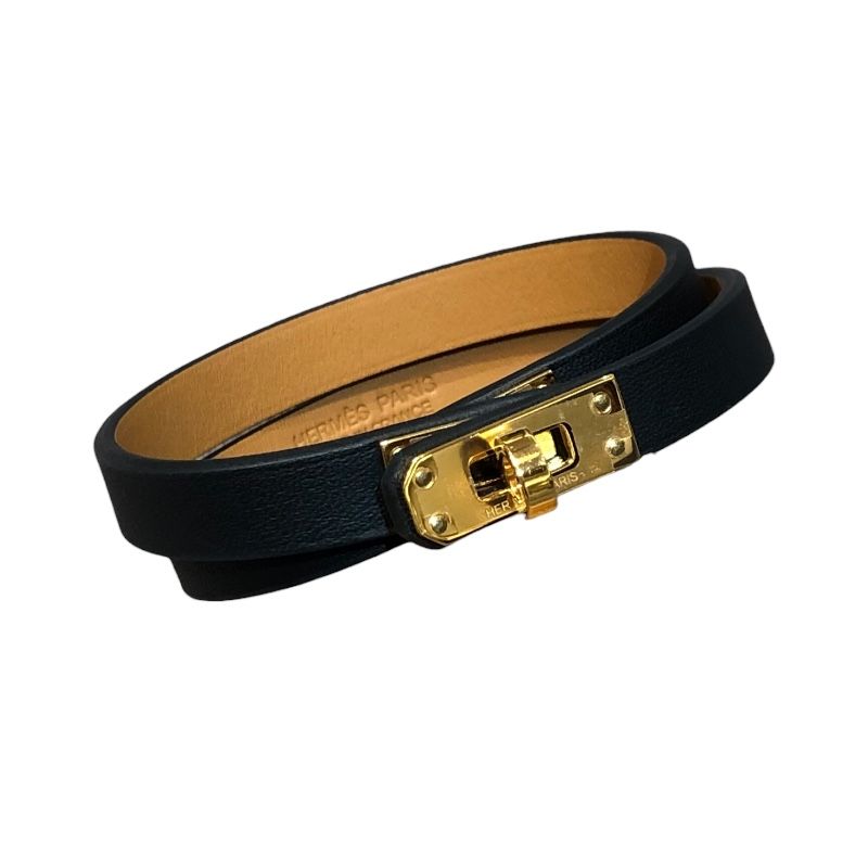 HERMES Kelly Double Tour T3 Black & Gold Swift Leather Bracelet