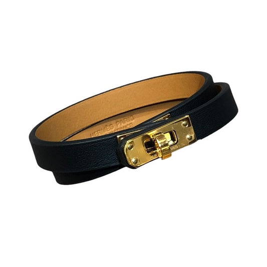 HERMES Kelly Double Tour T3 Black & Gold Swift Leather Bracelet