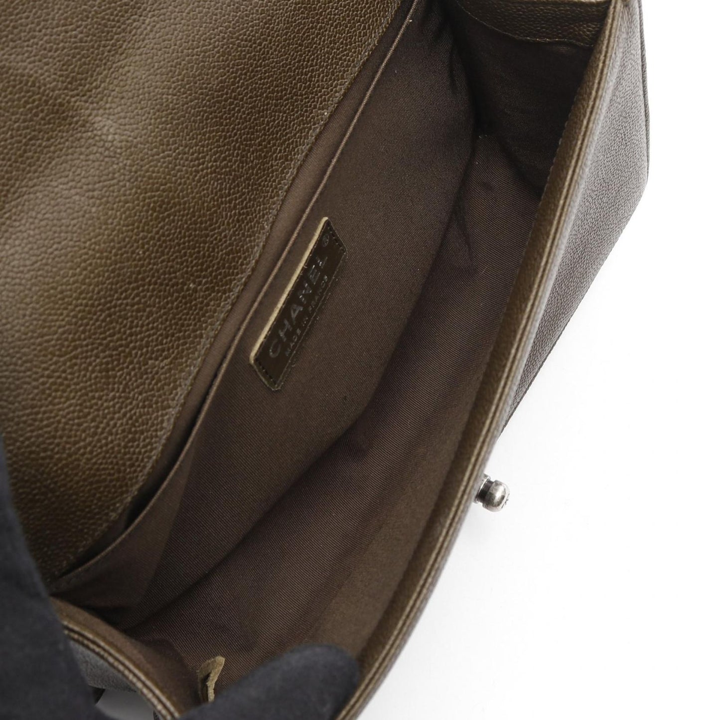 CHANEL Boy Bag A67086 in Khaki Brown Caviar Leather