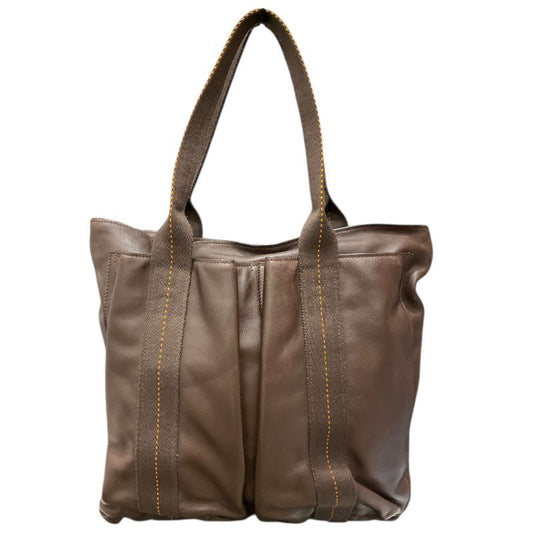 HERMES Caravan Vertical MM Brown Leather Unisex Tote Bag