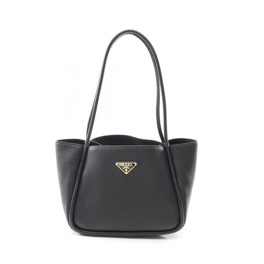 PRADA Soft Grain Triangle Logo Mini Tote Bag - Black Leather