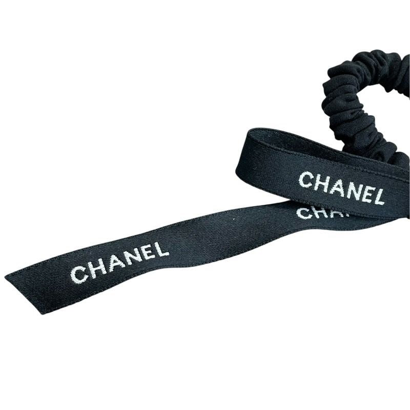 CHANEL Coco Mark Ribbon Chouchou - Black/White Silk Satin