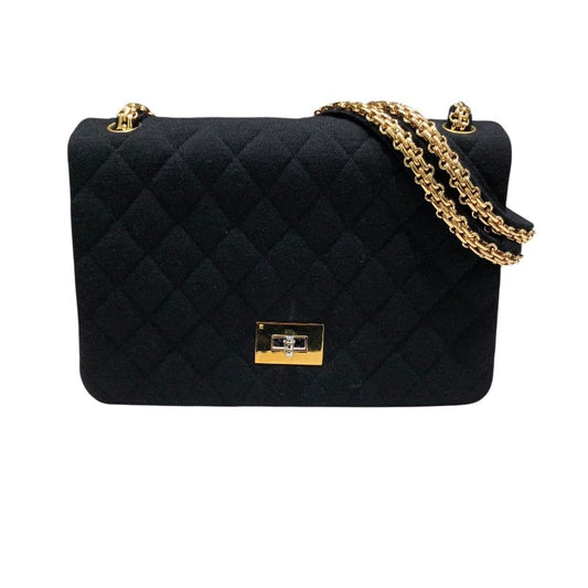 CHANEL 2.55 Matelassé Chain Shoulder Bag - Black with Gold Hardware
