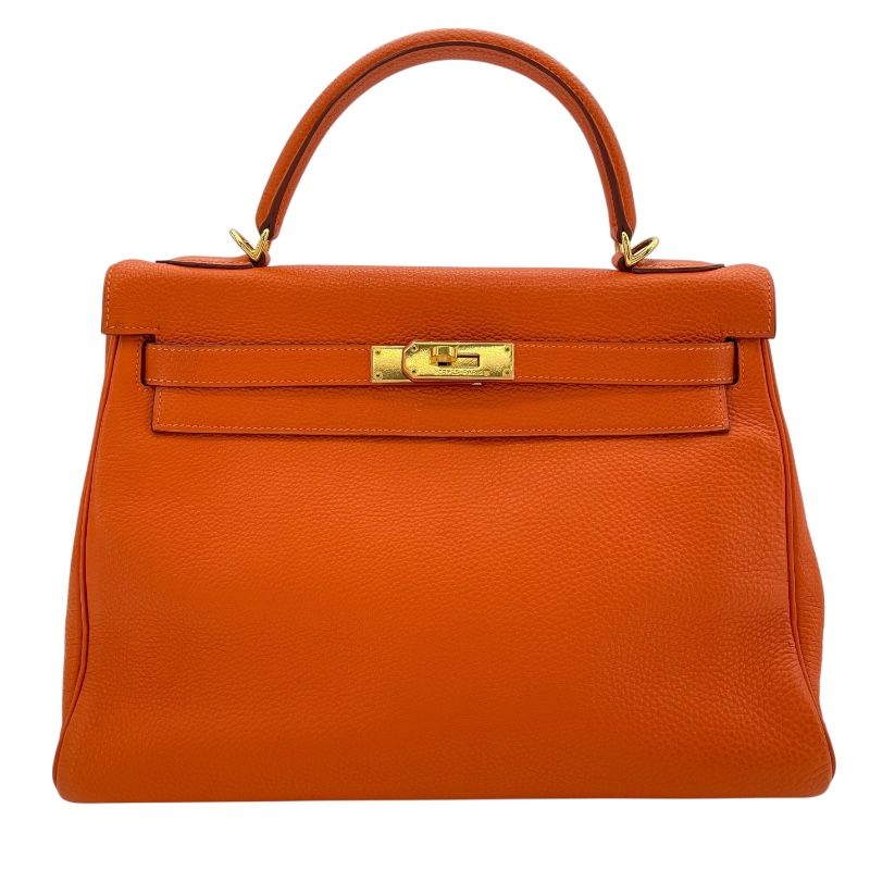 HERMES Kelly 32 Orange Togo Leather Shoulder Bag with Gold Hardware