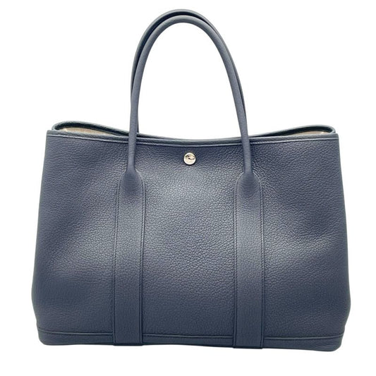 HERMES Garden Party PM Handbag in Blue Nuit with Silver Hardware