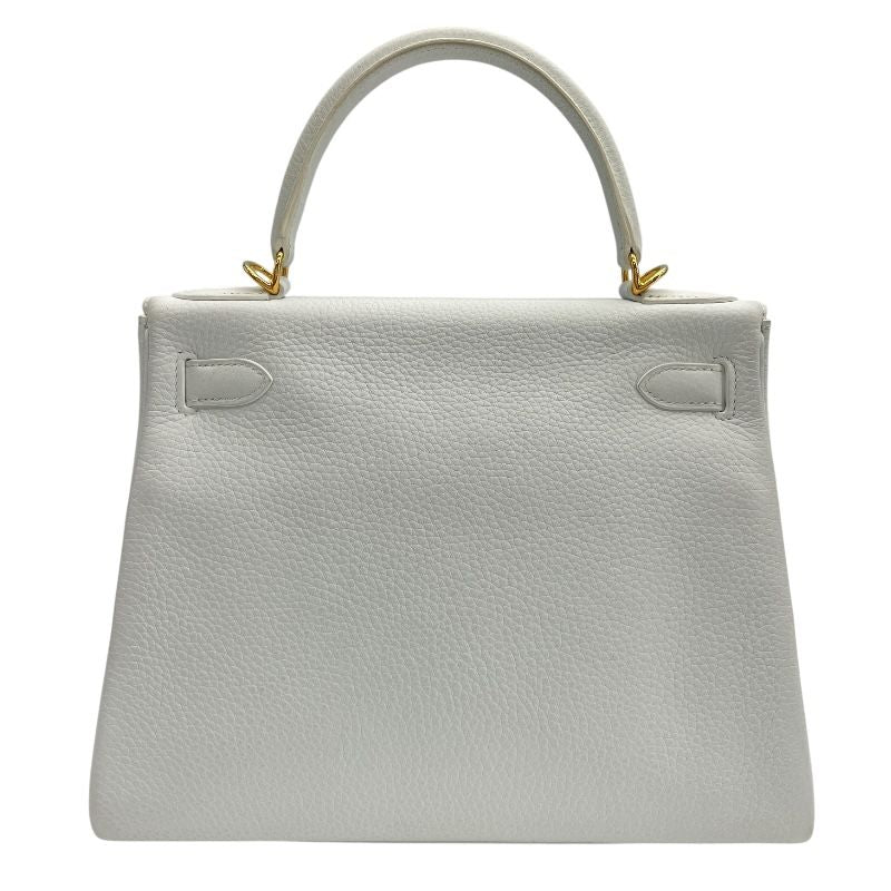 HERMES Kelly 28 White Togo Leather Shoulder Bag with Gold Hardware