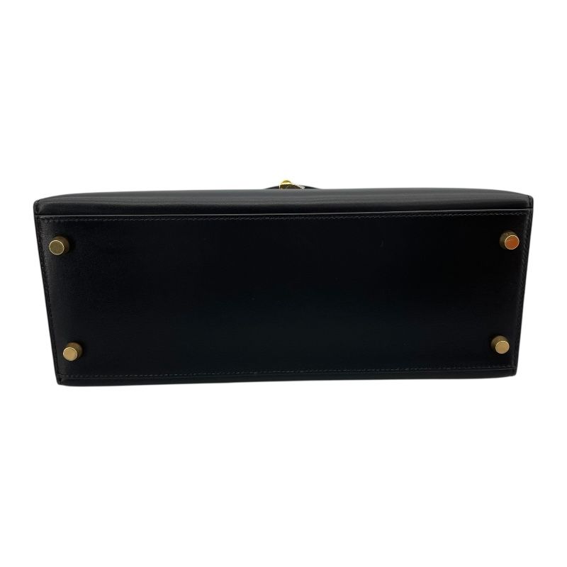 HERMES Kelly 28 Black Box Calf Shoulder Bag with Gold Hardware
