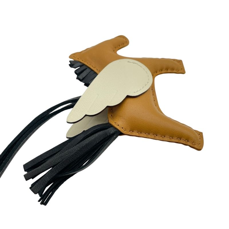 HERMES Rodeo Pegasus PM Charm - Sesame, Black & Natural Leather