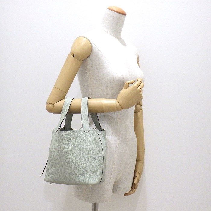 HERMES Picotin Lock PM Handbag - 2023 Green Gray with Silver Hardware