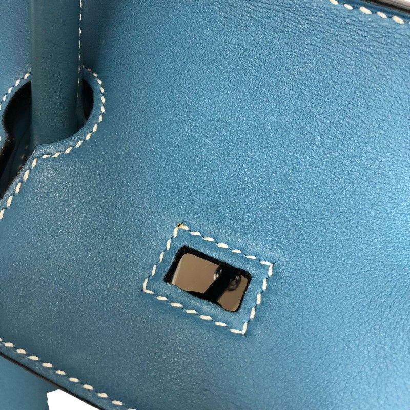 HERMES Birkin 35 Blue Jean Swift Leather Handbag with Silver Hardware